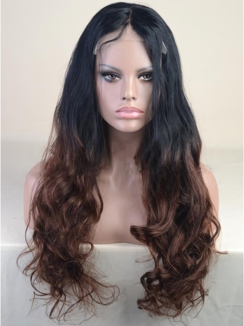 24" Long Wavy Full Lace Wigs Two Tone Ombre Wigs