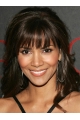 Halle Berry 100% Indian Human Remy Hair Long Layered Wavy Glueless Lace Wig with Charming Bangs