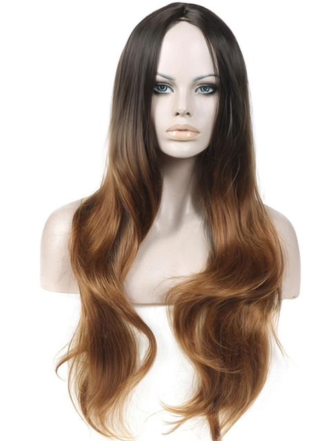 Discount 26 Inch long Wavy Style Lace Front 100% Remy Hair Ombre Wigs