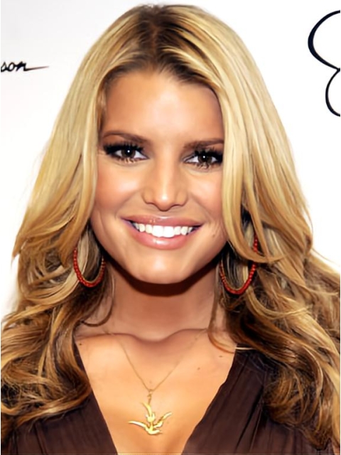 Jessica Simpson effortlessly appealing 100% human hair long wavy lace wig about 18 inches