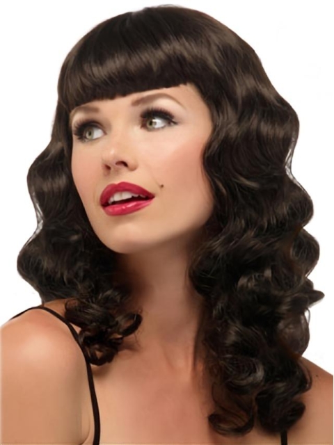 Brown Wavy Synthetic Braw Long Wigs