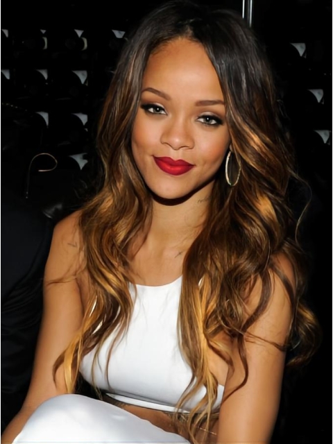 Rihanna Elegant and Brief Long Layered Body-wave Lace Human Hair Wig 22 Inches