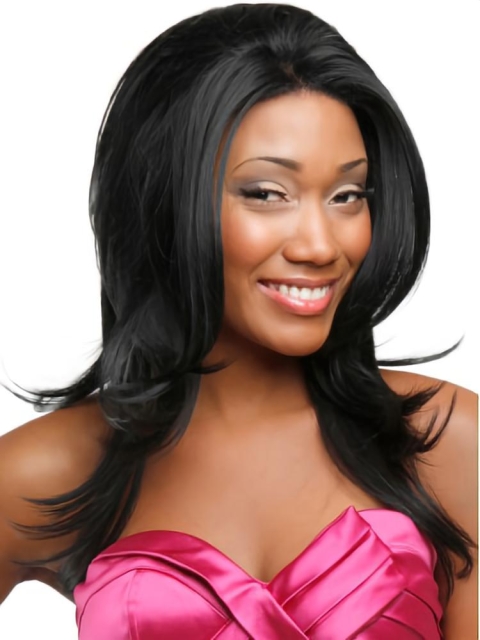 Graceful Black Wavy Long Glueless Lace Front Wigs