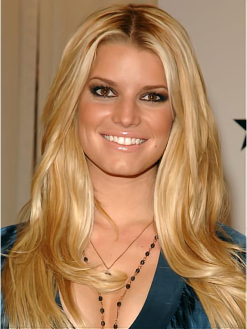 Jessica Simpson Glamorous 100% Human Remy Hair Lace Front Long Wavy Wig about 20 Inches