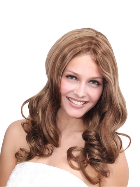 Brown Wavy Remy Human Hair Gorgeous Long Wigs