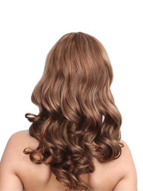 Brown Wavy Remy Human Hair Gorgeous Long Wigs