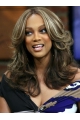 Tyra Banks Beautiful Intriguing Shoulder-hitting Long Wavy Layered Glueless Lace Front Human Hair Wig 16 Inches