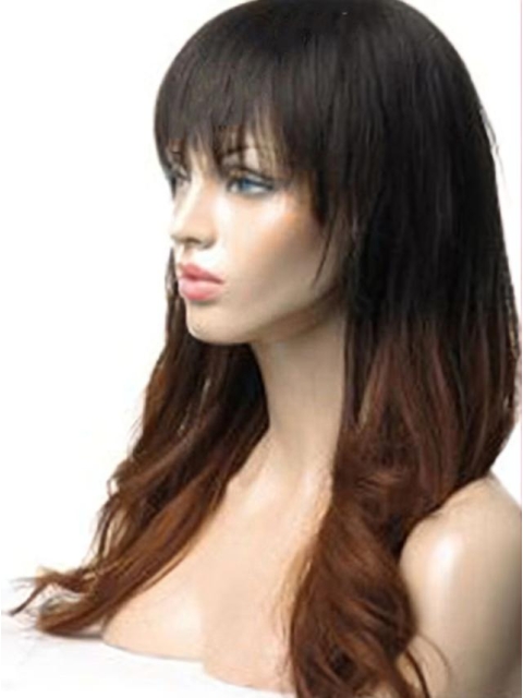 Affordable 24 Inch long Wavy Style Lace Front 100% Remy Hair Ombre Wigs