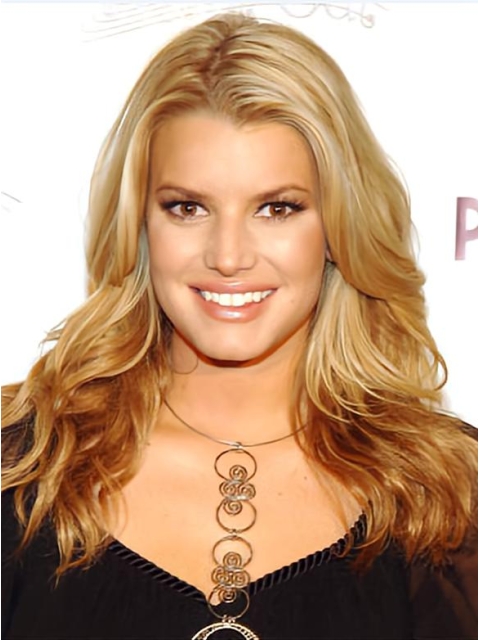 Jessica Simpson Classically Beautiful 100% Human Remy Hair Long Layered Wavy Lace Front Wig about 18 Inches