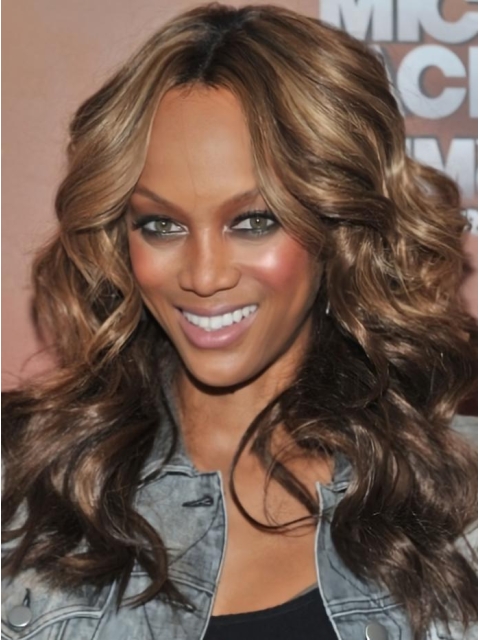 Tyra Banks Fabulous Long Wavy Lace Front Human Hair Wig 18 Inches with Loose Curls