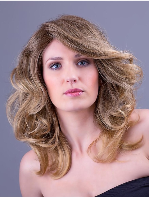 Wavy Blonde 14" Layered Monofilament Synthetic Wigs Long