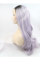 Long Purple Without Bangs 24" Lace Front Wavy Synthetic Wigs