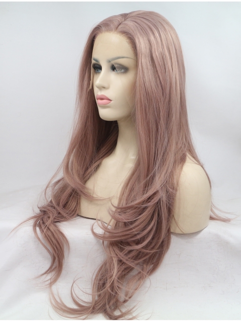 Long Pink Layered 26" Lace Front Wavy Synthetic Wigs