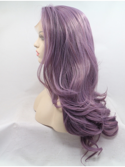 Long Purple Layered 26" Lace Front Wavy Synthetic Wigs