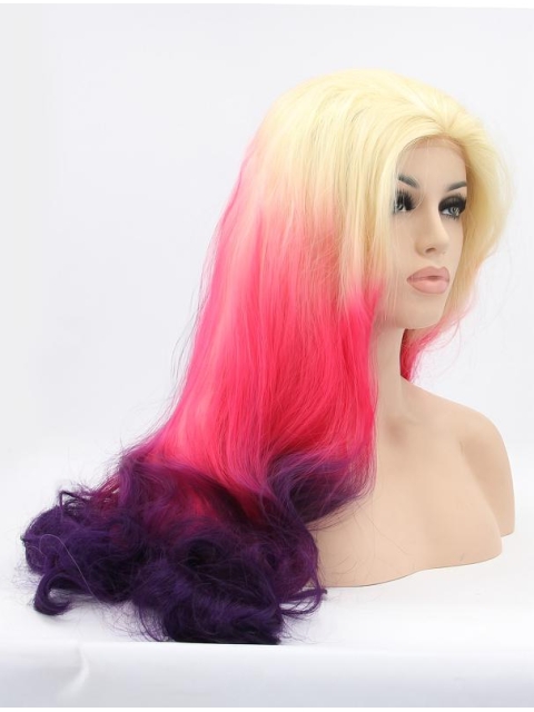 Long Ombre/2 Tone Without Bangs 30" Lace Front Wavy Synthetic Wigs