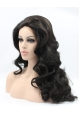 Shoulder Length Black Without Bangs 17" Lace Front Wavy Synthetic Wigs