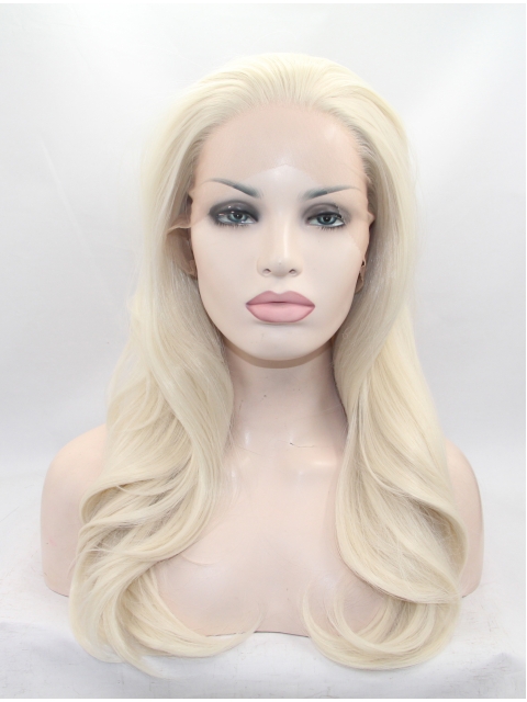 20" Wavy Blonde Layered Synthetic Lace Front Long Wigs