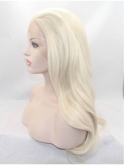 20" Wavy Blonde Layered Synthetic Lace Front Long Wigs