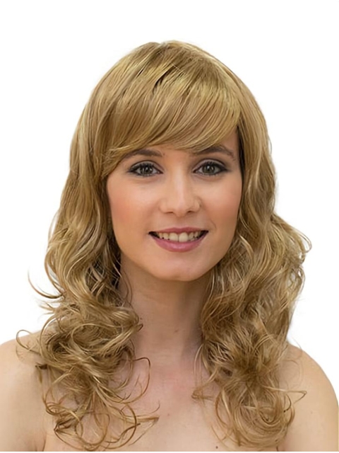 Curly Monofilament Blonde With Bangs Synthetic Ladies Long Wigs