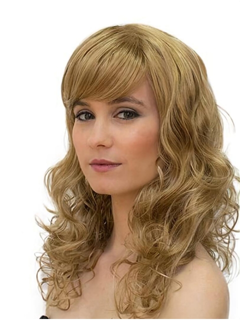 Curly Monofilament Blonde With Bangs Synthetic Ladies Long Wigs