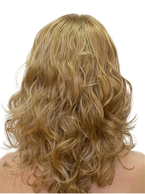 Curly Monofilament Blonde With Bangs Synthetic Ladies Long Wigs