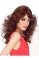 Monofilament Auburn 16" Curly Long With Bangs Human Hair Wigs True