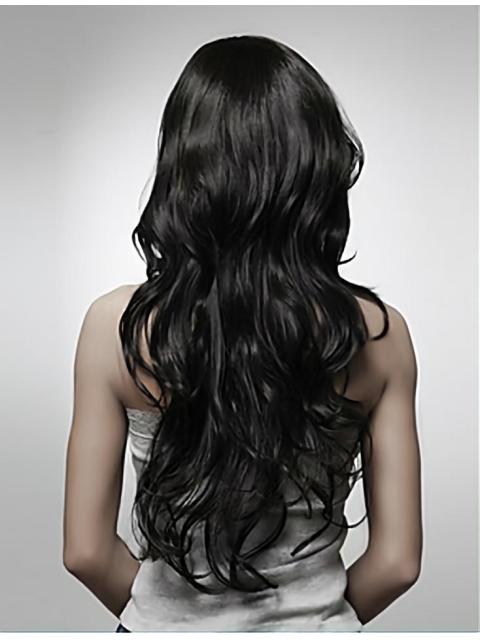 Beautiful Black Curly Remy Human Hair Long Wigs