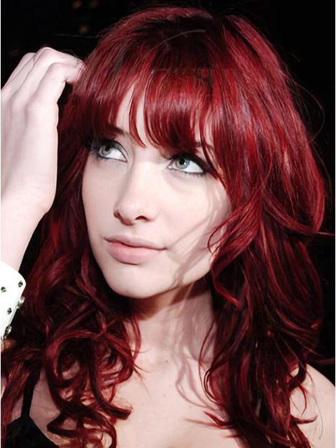 Most Popular Celebrity Red Color 100% Human Hair Curly Wig 18 Inches