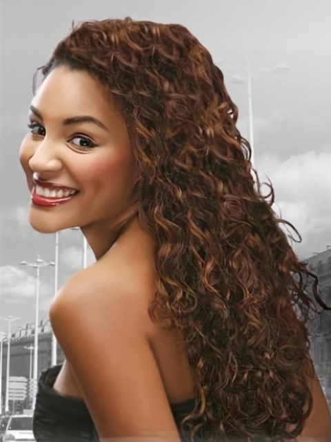 Sleek Auburn Curly Long Human Hair Full Lace Wigs