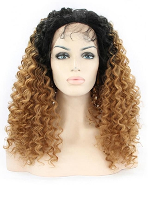 Amazing 22 Inch long Curly Style Lace Front 100% Remy Hair Ombre Wigs