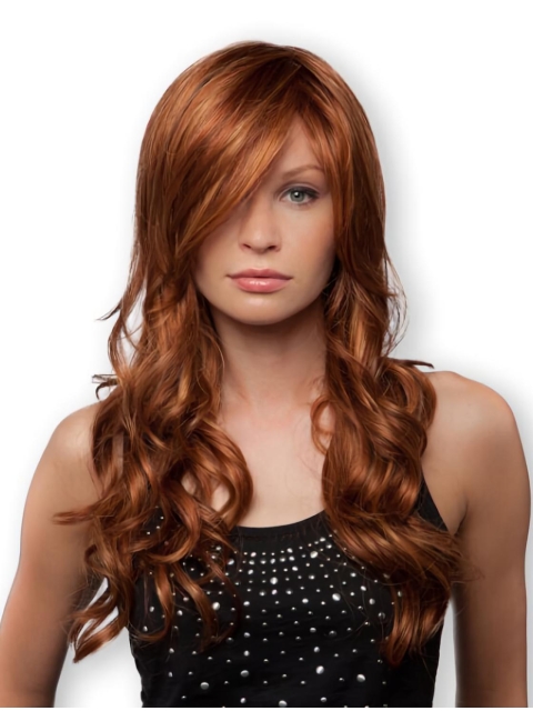 Comfortable Curly Auburn With Bangs New Design Wigs