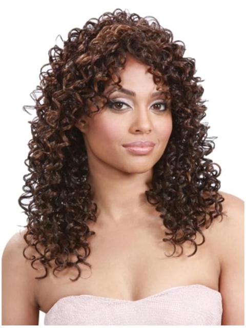 Graceful Brown Curly Long Human Hair Wigs & Half Wigs