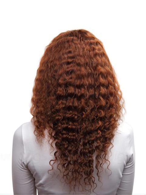 Trendy Auburn Curly Remy Human Hair Long Wigs