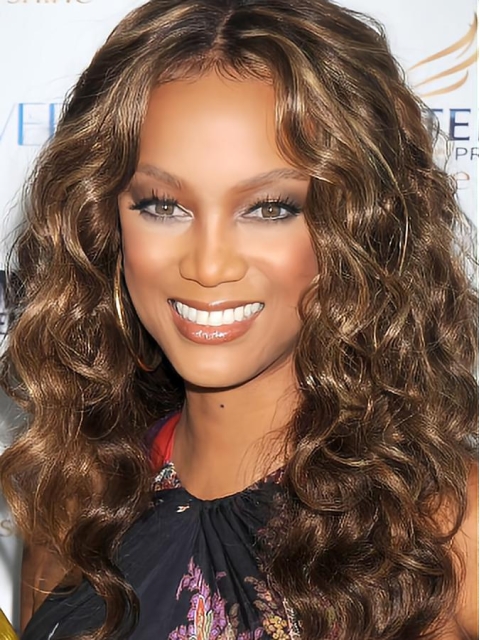 Tyra Banks Trendy and Fun Long Curly Full Lace Human Hair Wig 20 Inches