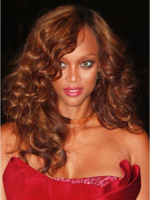 Tyra Banks Sexy Luscious Long Curly Lace Front Human Hair Wig 18 Inches