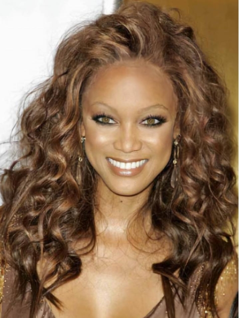 Tyra Banks Long Tight-curls Lace Human Hair Wig 18 Inches