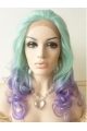 21" Curly Ombre/2 Tone Without Bangs Synthetic Lace Front Long Wigs