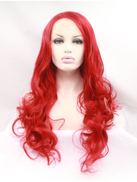 21" Curly Red Without Bangs Synthetic Lace Front Long Wigs