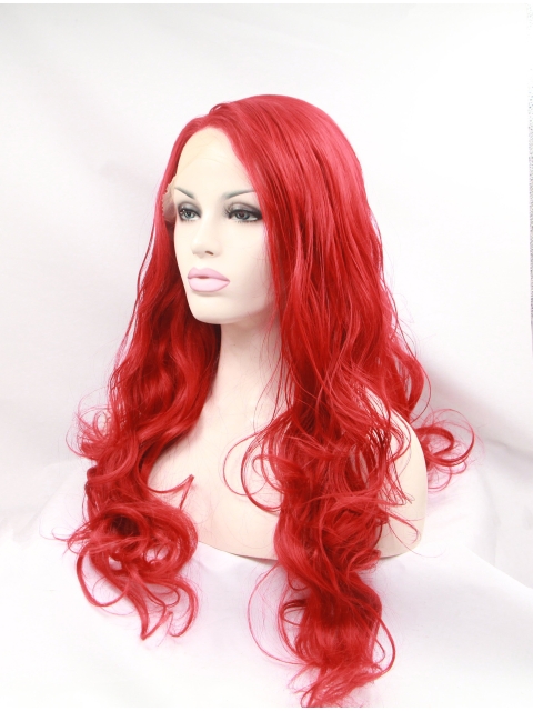 21" Curly Red Without Bangs Synthetic Lace Front Long Wigs