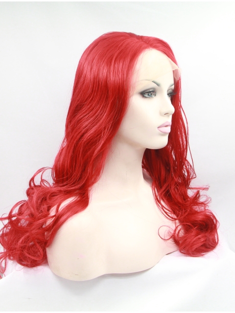 21" Curly Red Without Bangs Synthetic Lace Front Long Wigs