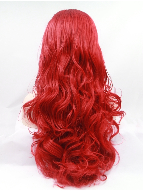 21" Curly Red Without Bangs Synthetic Lace Front Long Wigs