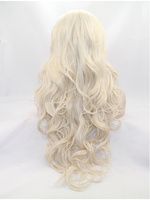 25" Curly Blonde Without Bangs Synthetic Lace Front Long Wigs