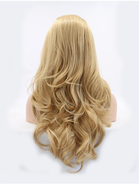 17" Curly Blonde Layered Synthetic Lace Front Long Wigs