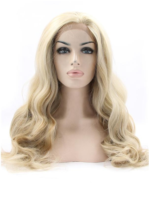 19" Curly Ombre/2 Tone Without Bangs Synthetic Lace Front Long Wigs