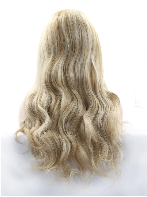 19" Curly Ombre/2 Tone Without Bangs Synthetic Lace Front Long Wigs