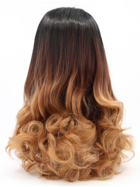 23" Curly Ombre/2 Tone Without Bangs Synthetic Lace Front Long Wigs