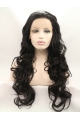 Without Bangs Black 28" Curly Long Lace Front Synthetic Wigs