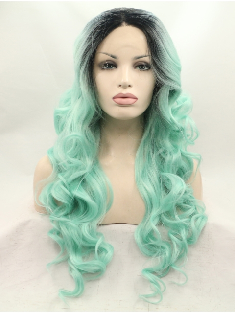 Without Bangs Ombre/2 Tone 26" Curly Long Lace Front Synthetic Wigs