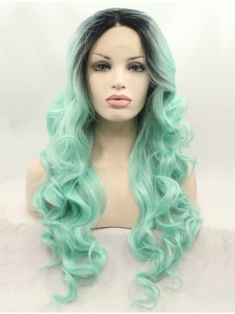 Without Bangs Ombre/2 Tone 26" Curly Long Lace Front Synthetic Wigs