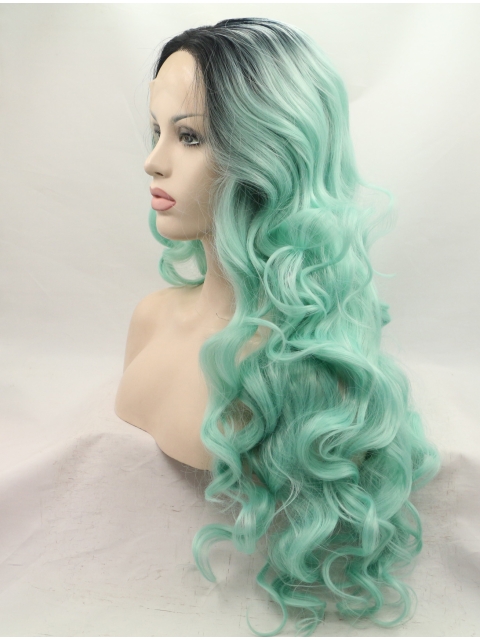 Without Bangs Ombre/2 Tone 26" Curly Long Lace Front Synthetic Wigs